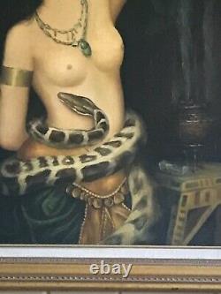 Vintage orientalist nude oil painting portrait snake charmer female reproduction