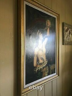 Vintage orientalist nude oil painting portrait snake charmer female reproduction