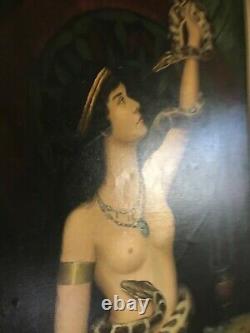 Vintage orientalist nude oil painting portrait snake charmer female reproduction