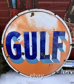 Vintage original 1940s Gulf Double Sided Porcelain Sign 42 gas station oil