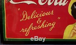 Vintage original 1941 Coca Cola metal sign 27x19 gas oil WW2 era great color