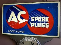 Vintage original 1950's AC Spark Plug Gas Oil Lighted Clock 2 Signs Works