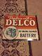 Vintage Original Delco Battery Flange Sign Gas Oil Country Store