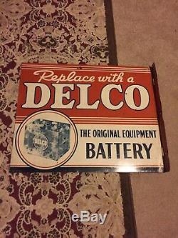 Vintage original Delco Battery flange sign gas oil country store