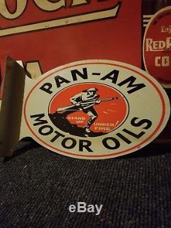 Vintage original old flange pan am standard motor oil sales sign gas metal rare