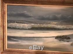 Vintage original signed oil painting Al Miller ocean Laguna Beach lighthouse 60s