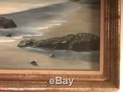 Vintage original signed oil painting Al Miller ocean Laguna Beach lighthouse 60s