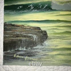 Vintage seascape coast hand painted original oil PAINTING rocky beach by Gosney