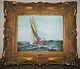 Vintage Signed Hills Sailing Ship Rough Seas Oil Painting Framed