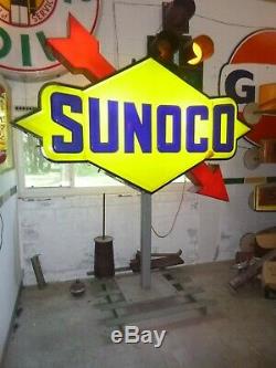 Vintage sunoco oil gas station sign light up antique double sided working sign