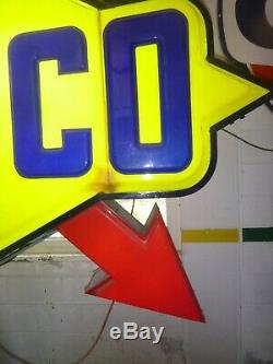 Vintage sunoco oil gas station sign light up antique double sided working sign