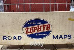 Vintage zephyr Motor Oil Gas Station Advertising Map Holder Rack Display Sign