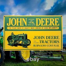 Vtg 15x9 in JOHN DEERE TRACTORS MOLINE IL. ADVERTISING SIGN HEAVY DIE CUT METAL