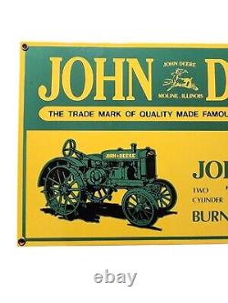 Vtg 15x9 in JOHN DEERE TRACTORS MOLINE IL. ADVERTISING SIGN HEAVY DIE CUT METAL
