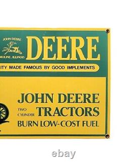 Vtg 15x9 in JOHN DEERE TRACTORS MOLINE IL. ADVERTISING SIGN HEAVY DIE CUT METAL