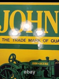 Vtg 15x9 in JOHN DEERE TRACTORS MOLINE IL. ADVERTISING SIGN HEAVY DIE CUT METAL