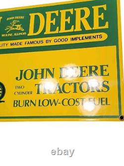 Vtg 15x9 in JOHN DEERE TRACTORS MOLINE IL. ADVERTISING SIGN HEAVY DIE CUT METAL