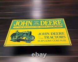 Vtg 15x9 in JOHN DEERE TRACTORS MOLINE IL. ADVERTISING SIGN HEAVY DIE CUT METAL