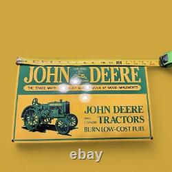 Vtg 15x9 in JOHN DEERE TRACTORS MOLINE IL. ADVERTISING SIGN HEAVY DIE CUT METAL