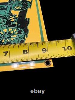 Vtg 15x9 in JOHN DEERE TRACTORS MOLINE IL. ADVERTISING SIGN HEAVY DIE CUT METAL