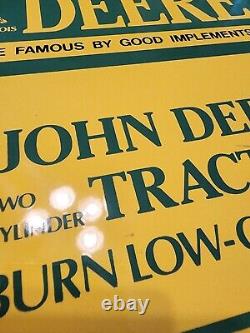Vtg 15x9 in JOHN DEERE TRACTORS MOLINE IL. ADVERTISING SIGN HEAVY DIE CUT METAL