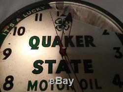 Vtg 1953 Quaker State Oil Pam Lighted Advertising Clock Sign 4/Parts Restoration
