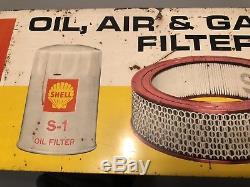 Vtg 1960s Shell Oil Air Gasoline Filters Tin Rack Top Sign Gas Service Station