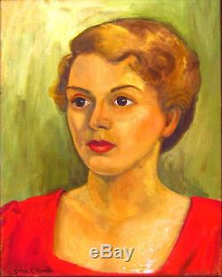 Vtg 40s 50s Mid-Century Framed Painting Woman Portrait Signed Grmia K. Martin