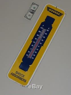 Vtg Adv Thermometer Sign, MONROE SHOCK ABSORBERS, 1950s, Embossed, Org, Ex++, Gas, Oil