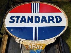 Vtg Antique Standard Oil Gas Pump Service Station Double Sided Porcelain Sign