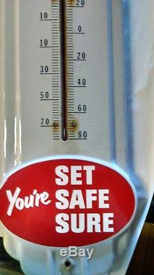 Vtg Enamel Prestone Anti-Freeze Thermometer Original Gas Oil Advertising Sign
