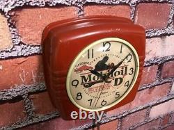 Vtg Ge Mobil Oil-gargoyle Old Motorcycle Gas Station Advertising Wall Clock Sign