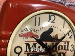 Vtg Ge Mobil Oil-gargoyle Old Motorcycle Gas Station Advertising Wall Clock Sign