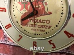 Vtg Ge Texaco Oil Fire Chief Old Gas Station Advertising Display Wall Clock Sign