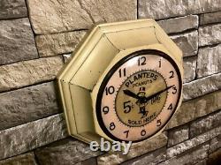 Vtg Gilbert Planters Peanuts Old Bar-pub Advertising Display Wall-oil Clock Sign