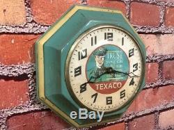 Vtg Gilbert Texaco Oil Man Old Advertising Gas Station Display Wall Clock Sign