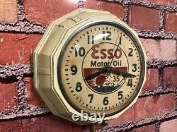 Vtg Ingraham Esso Oil Old Gas Station Advertising Display Wall Clock Sign Gulf