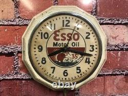 Vtg Ingraham Esso Oil Old Gas Station Advertising Display Wall Clock Sign Gulf