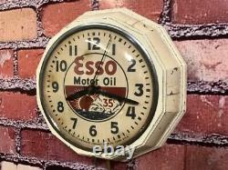 Vtg Ingraham Esso Oil Old Gas Station Advertising Display Wall Clock Sign Gulf