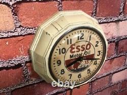 Vtg Ingraham Esso Oil Old Gas Station Advertising Display Wall Clock Sign Gulf