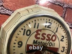 Vtg Ingraham Esso Oil Old Gas Station Advertising Display Wall Clock Sign Gulf