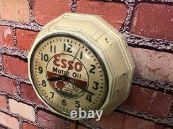 Vtg Ingraham Esso Oil Old Gas Station Advertising Display Wall Clock Sign Gulf