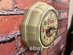 Vtg Ingraham Esso Oil Old Gas Station Advertising Display Wall Clock Sign Gulf