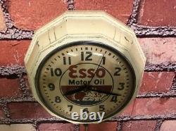 Vtg Ingraham Esso Oil Old Gas Station Advertising Display Wall Clock Sign Gulf