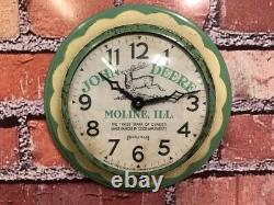Vtg Ingraham John Deere Tractor Oil Old Farm Store Advertising Wall Clock Sign