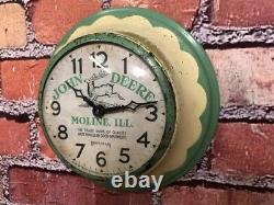 Vtg Ingraham John Deere Tractor Oil Old Farm Store Advertising Wall Clock Sign