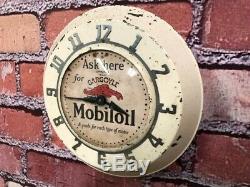 Vtg Ingraham Old Advertising Mobil Oil Gargoyle Gas Station Wall Clock Sign Esso