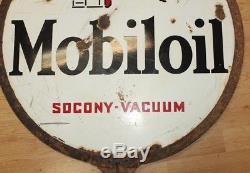 Vtg Mobiloil GARGOYLE Mobil Oil Gas Porcelain Double Sided Sign Lollipop Socony