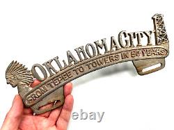 Vtg Oklahoma City OK License Topper Indian Oil Derrick advertising sign NICE