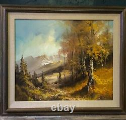 Vtg Original Autumn landscape oil painting on canvas framed signed by G. Hauser